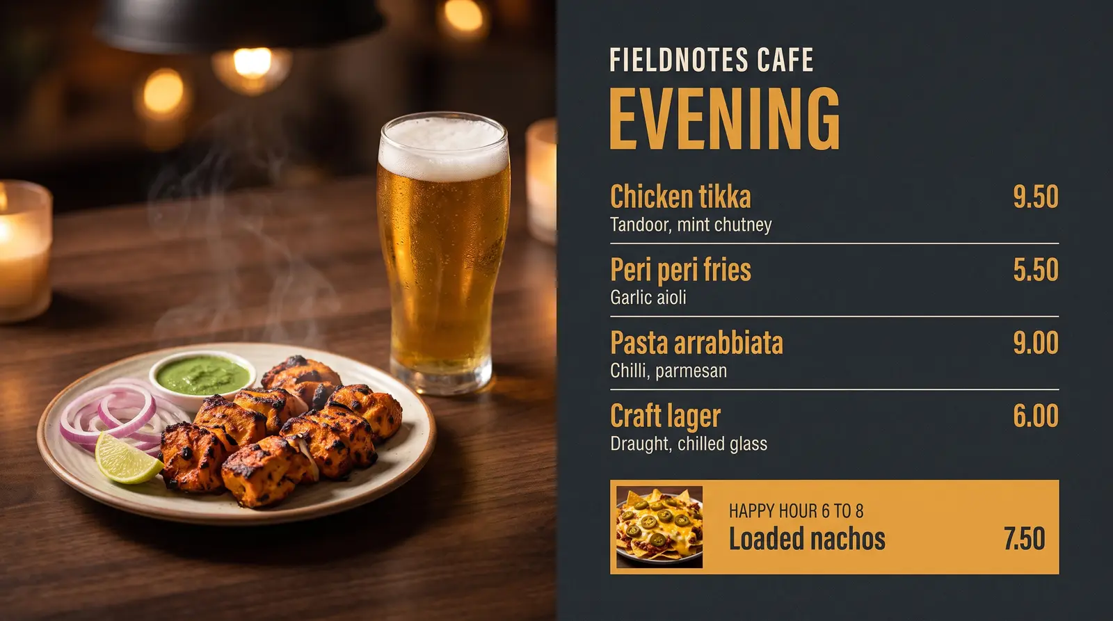 Evening board on the pinned TV at 19:00