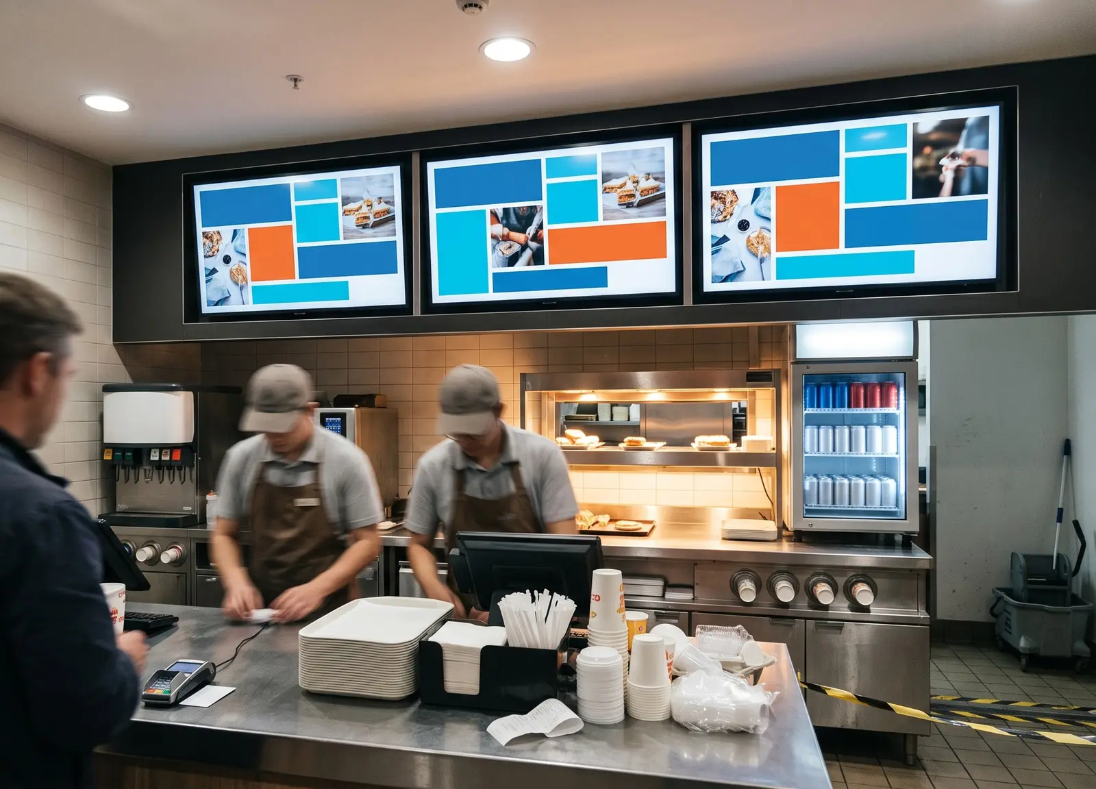 A restaurant menu board screen showing a scheduled daypart menu.